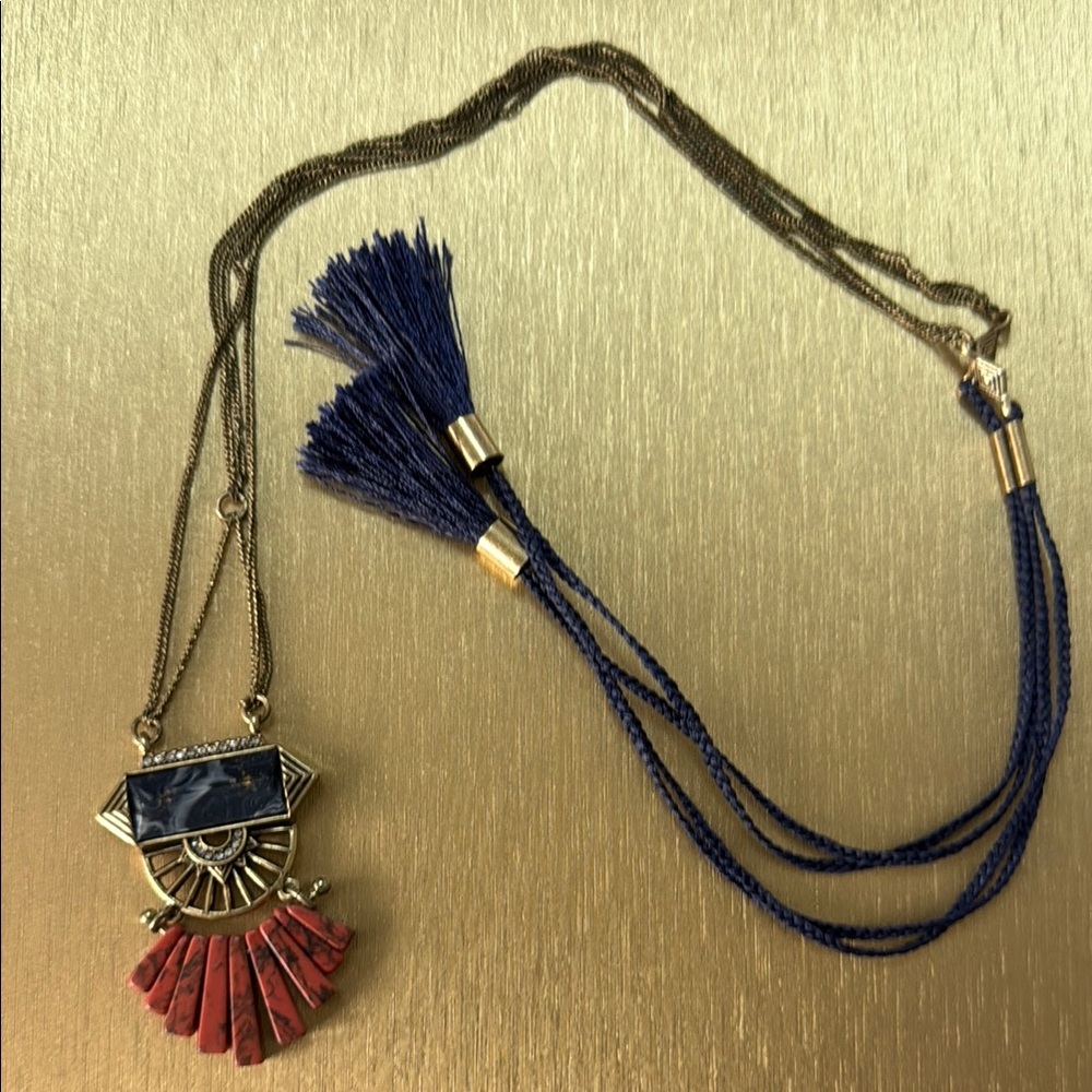 Chloe + Isabel Bohemian Blue and Red Tassel Necklace.